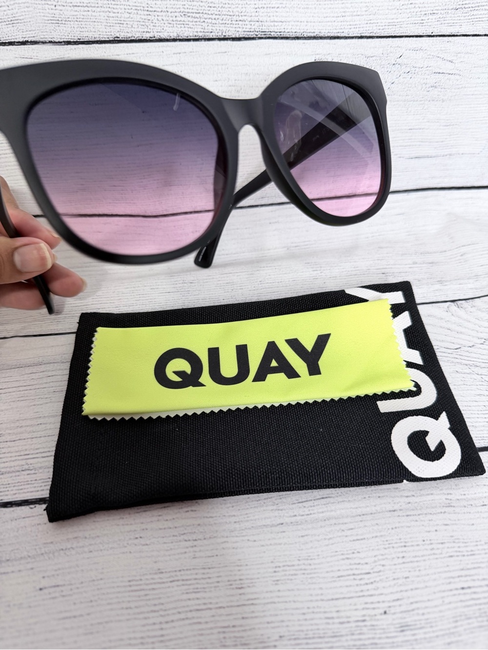 Quay Australia Black Frame Sunglasses with Purple Gradient Lenses